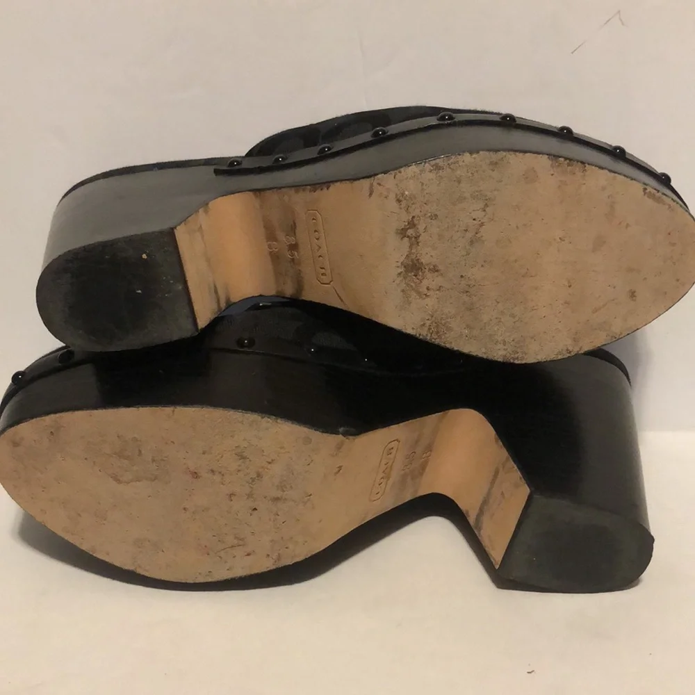 Coach Black C Logo Nalina Black Signature Canvas & Leather Chunky Platform Slide